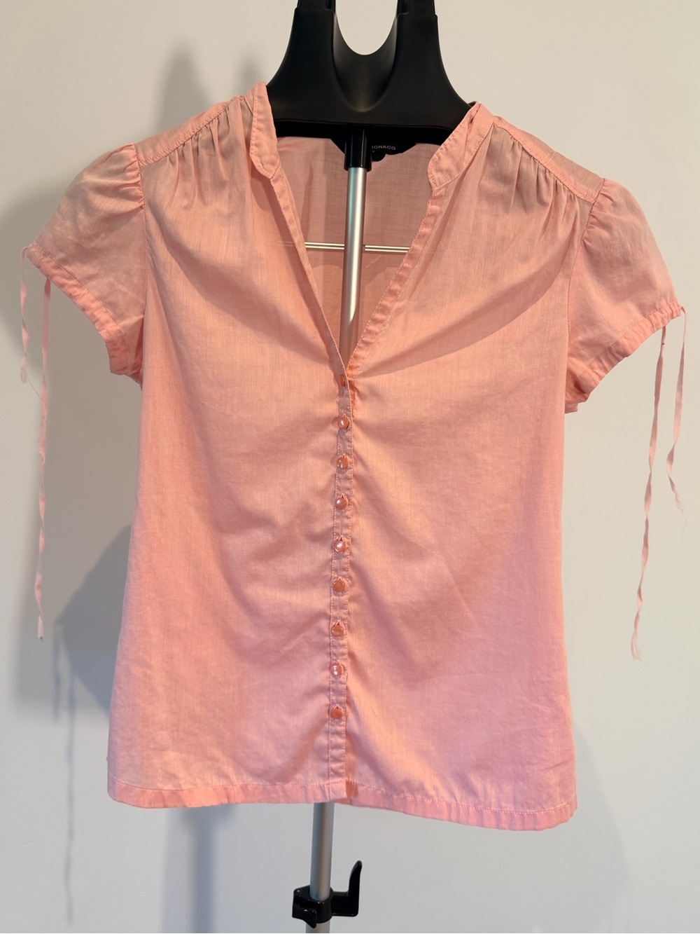 Club Monaco Pink Ruched Sleeve Button Front Blouse – XS
